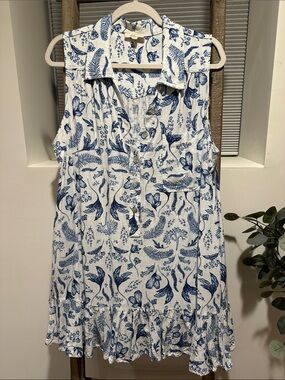Elan White and Blue Floral Mini Dress